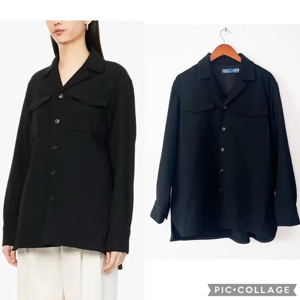 Vintage Polo Ralph Lauren Y2K Wool Shirt Jacket Black Size 14 Old Money Luxury